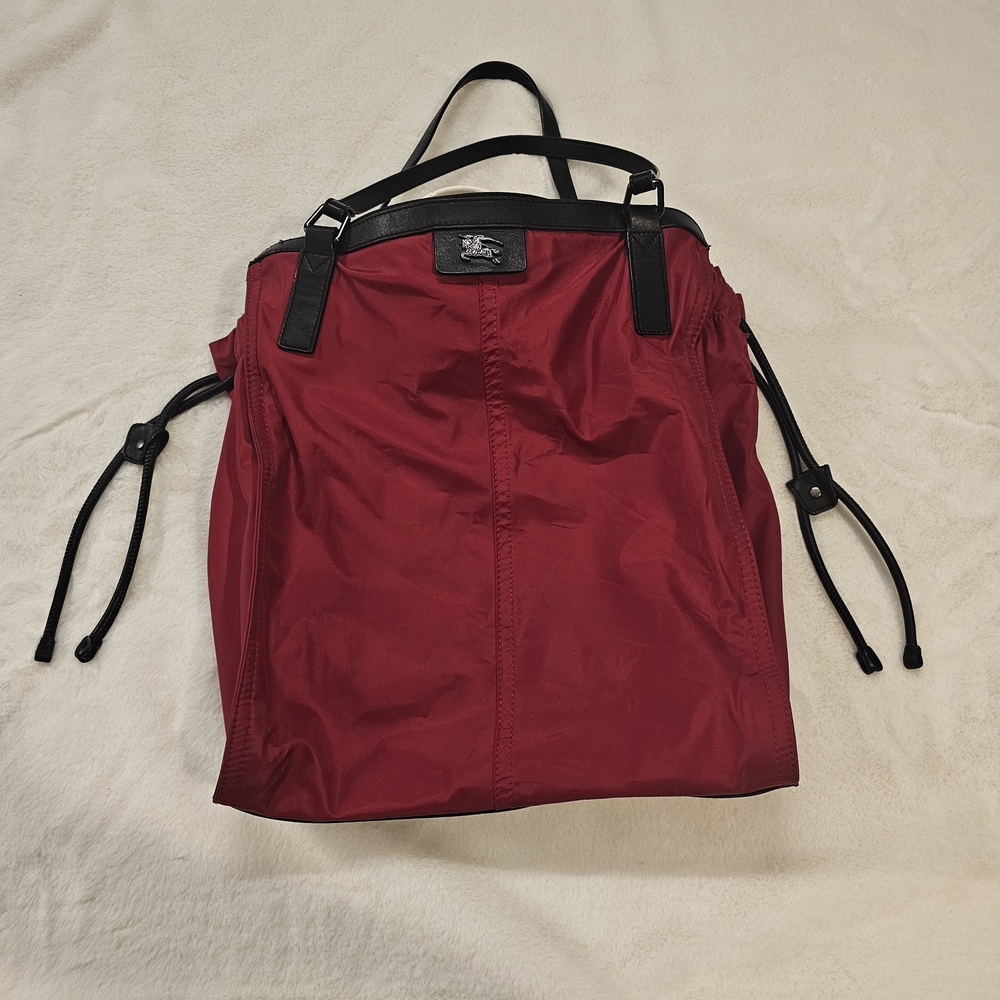 Burberry Buckleigh  Red Nylon Tote Bag With Black Leather Trim